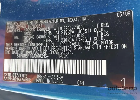 2010 Toyota Tundra Double Cab Sr5 z USA, uszkodzony, nr VIN 5TFRM5F10AX002154